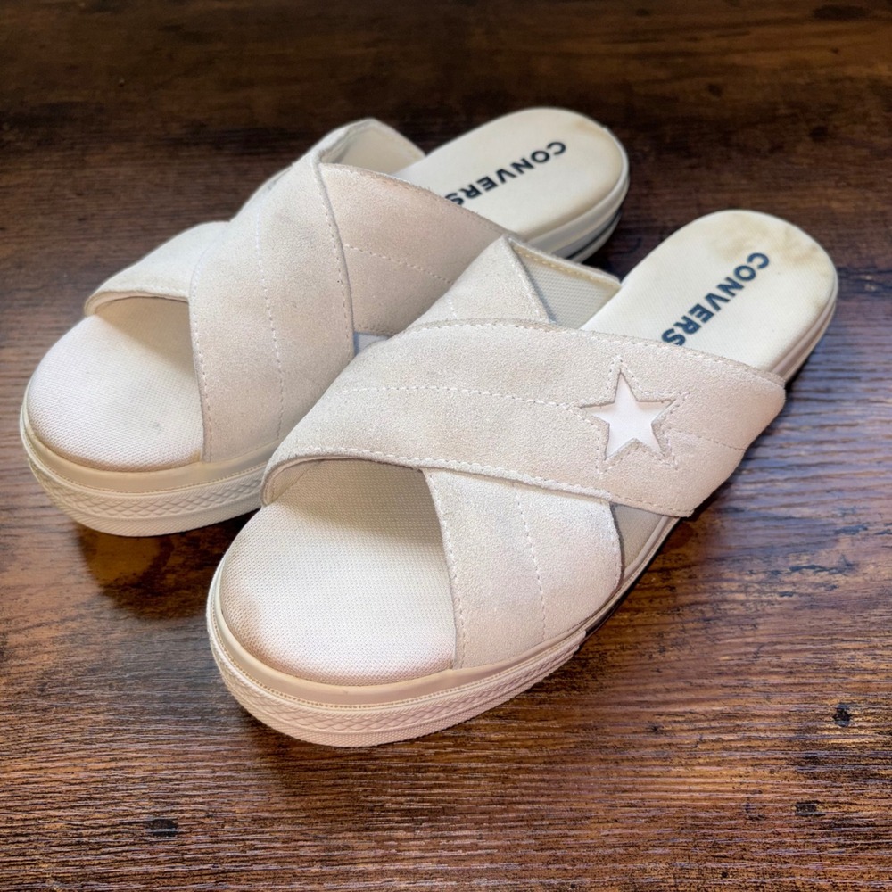 Converse One Star Sandal Slip Platform Suede Egret White 564144C Womens 8.5